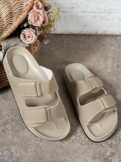 Damen Mode Klettverschluss Strandschuhe, beliebte Boho-Stil Lässig Hausschuhe für drinnen und Outdoor