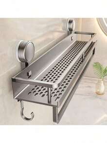 1 pieza Estantería de ducha montada en la pared a prueba de óxido con ventosas - Organizador de ducha flotante de gran resistencia con barra para toallas, estantería de almacenamiento para el baño que ahorra espacio para champú, jabón y accesorios - Multicolor - Ver 3