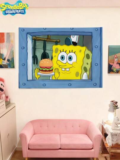 SpongeBob SquarePants 1 tấm phông nền SpongeBob & Patrick, vải treo trang trí sinh nhật, trang trí tường đầu giường phòng ngủ ký túc xá, phim hoạt hình Anime, trang trí không khí tiệc tùng tuyệt vời nhất, quà tặng trang trí tiệc hoàn hảo cho bạn bè, trang trí nhà cửa, trang trí phòng lý tưởng, quà tặng năm mới
