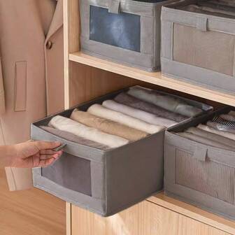 1/2pcs Fabric Foldable Mesh Window Clothes Storage Box, Drawer Style Jeans Organizer Box For Wardrobe