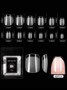 48pcs/Pack Transparent Matte Almond Shaped Acrylic False Nails, Matte Transparent Full Coverage Acrylic Gel Nail Kit, Press-On Nail Stickers Suitable For Nail Salon DIY - Clear - View 16