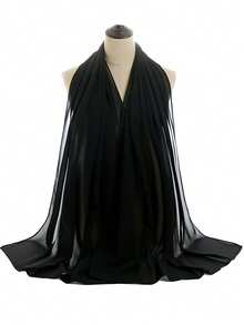 1件女士刺绣蕾丝拼接雪纺头巾，适合节日、派对和外出活动。 - 黑色 - 查看 11