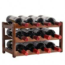 Wooden Wine Rack 12 Bottle Holder Wood Wooden Stackable Storage Display Shelf - Brown - View 10