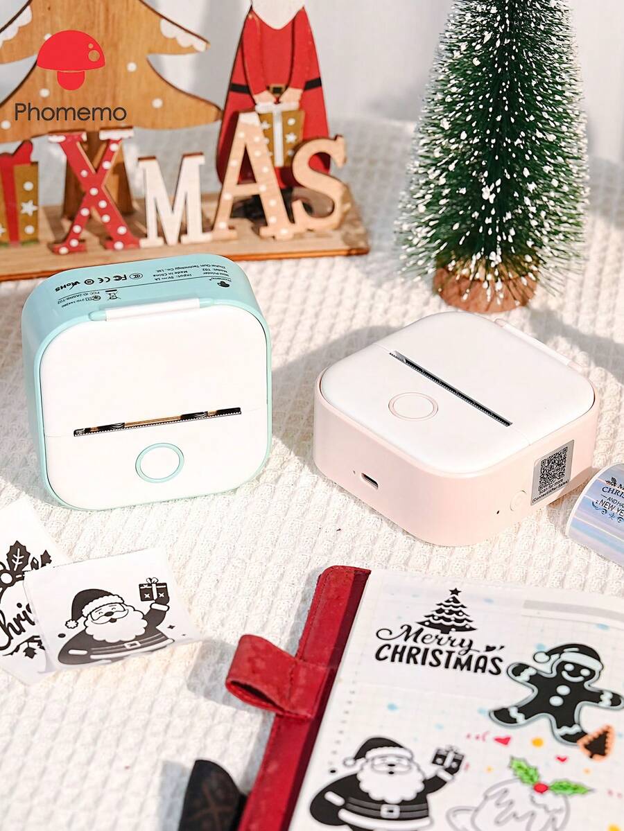 Phomemo T02 Portable Sticker Printer With 1 Roll Of 53mm/ 2" Sticker Thermal Paper, Print Pod 2.0 With Sticker Paper,Rechargable Mini Thermal Printer, HD High Resolution Notes Printer With 203 Dpi, Inkless Pocket Printer Connected With Phones & Pads Wirelessly Via Phomemo APP, Mini Label Maker Compatible With 53mm/ 2" Sizes Sticker & Non-Sticker Thermal Label Paper