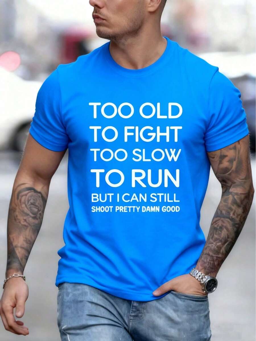 Men's T-Shirt, Classic Graphic T-Shirt, Soft And Comfortable T-Shirts For Men, Script Logo, 180g, 100% Cotton - Blue - View 1