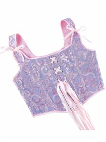 Áo nịt ngực định hình, áo ba lỗ thời trang Jacquard không dây có dây buộc chéo sau lưng, thích hợp làm áo khoác ngoài dự tiệc hóa trang - Màu tím  Violet - Xem 3