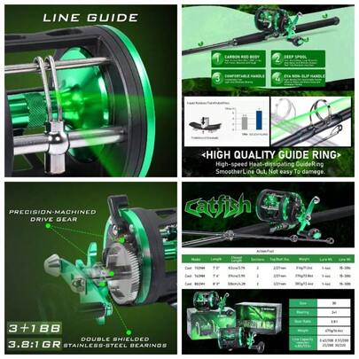 Premium Catfish Rod And Reel Combo Medium Heavy Two - Piece Fishing Rod For Catfish Salmon Steelhead Durable Aluminum Handle Black Color High Performance Casting Setup