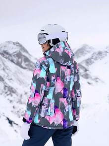 Áo khoác trượt tuyết nữ, Áo khoác trượt tuyết in hình trái tim Graffiti dành cho nữ, Chống thấm nước, Chống gió, Ấm áp, Trang phục trượt tuyết thời trang - Hồng - Xem 4