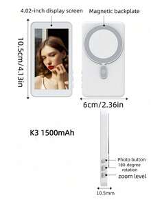 磁吸式Vlog监视器 - 可充电磁吸式手机Vlog自拍监视器屏幕 | 3.6V双电源（电池/USB），兼容iOS和安卓手机 | 适用于直播、内容创作、自拍 - 彩色 - 查看 12