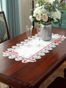1pc Lace Trim Tablecloth, White Polyester Bamboo Fiber Fabric Dual-Tone Water-Soluble Hollow Lace Edge Dining Table Cloth, Suitable For Dining Table, Coffee Table, Everyday Home Furniture - White - View 4