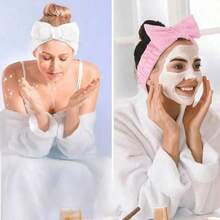 Multifunctional Headband, Bow Headband, Reusable SPA Headband, Solid Color Plush Headband, Fluffy Hair Scrunchie, Yoga Headband, Adjustable Elastic Makeup Headband, Shower Headband