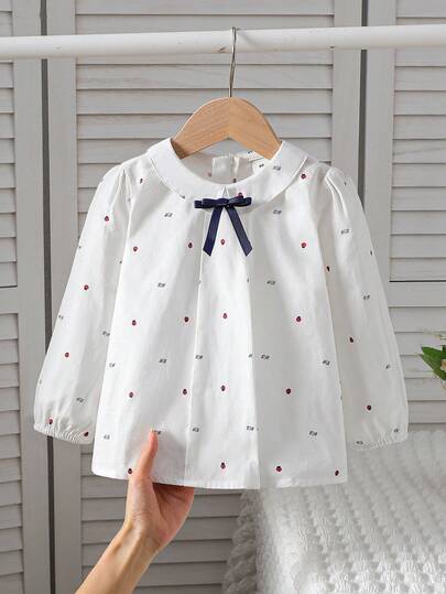 Áo thun dài tay cổ bẻ mỏng cho bé gái, mùa xuân