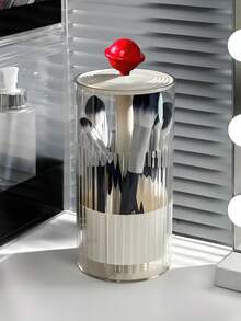 Automatic Lift-Up Makeup Brush Holder With Push-To-Open Lid, Waterproof And Dustproof Dome Cover. Dustproof Vanity Top Cosmetic Storage Box With Eyebrow Pencil Brush Holder. Automatic Lift-Up Makeup Brush Holder Suitable For Vanity Tables And Bathroom Countertops. Holds Brushes, Pens, Eyeliner, Eyebrow Pencil (Pl).