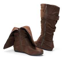 Women's Extra Wide Calf Knee High Slouchy Boots, Wide Width Tall Boots Flat Heel Fall Winter Boots With Side Zipper - DBPU - 查看 3