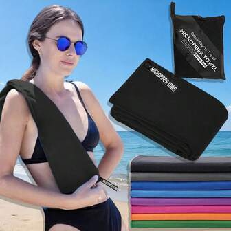 1 pieza Toalla de microfibra, accesorio de fitness de secado rápido y ligero para natación, viaje, exterior, camping, súper absorbente, disponible en 2 tamaños