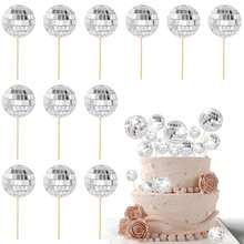 10pcs Disco Theme Cake Decoration Mini Disco Balls Cake Toppers Disco Ball Cupcake Toppers For Disco Theme Party Supplies (Silver) - Multicolor - View 1