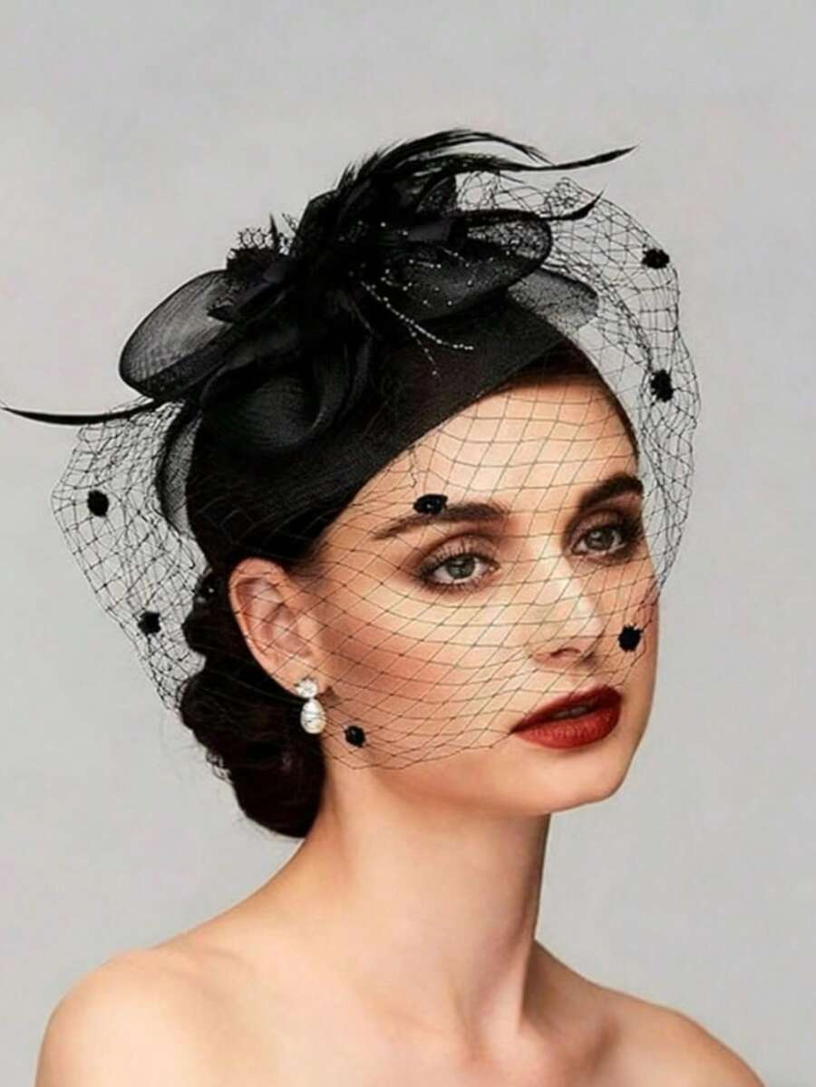 1件迷人的20/50年代风格泡泡帽，茶会头饰，带面纱，适合女孩和女士