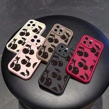 La elegante y sencilla carcasa de teléfono anti - caída con diseño de patrón de cereza es adecuada para los modelos  17, 16, 15, 14, 13, 12, 11 Pro / air / xR / XS y  s25 / S24 / S23 / S22 / Fe / plus, construida con material tpu, que proporciona protección de amortiguación contra caídas. Adecuado para regalar amigos y regalos de San valentín. - Burdeos - Ver 1
