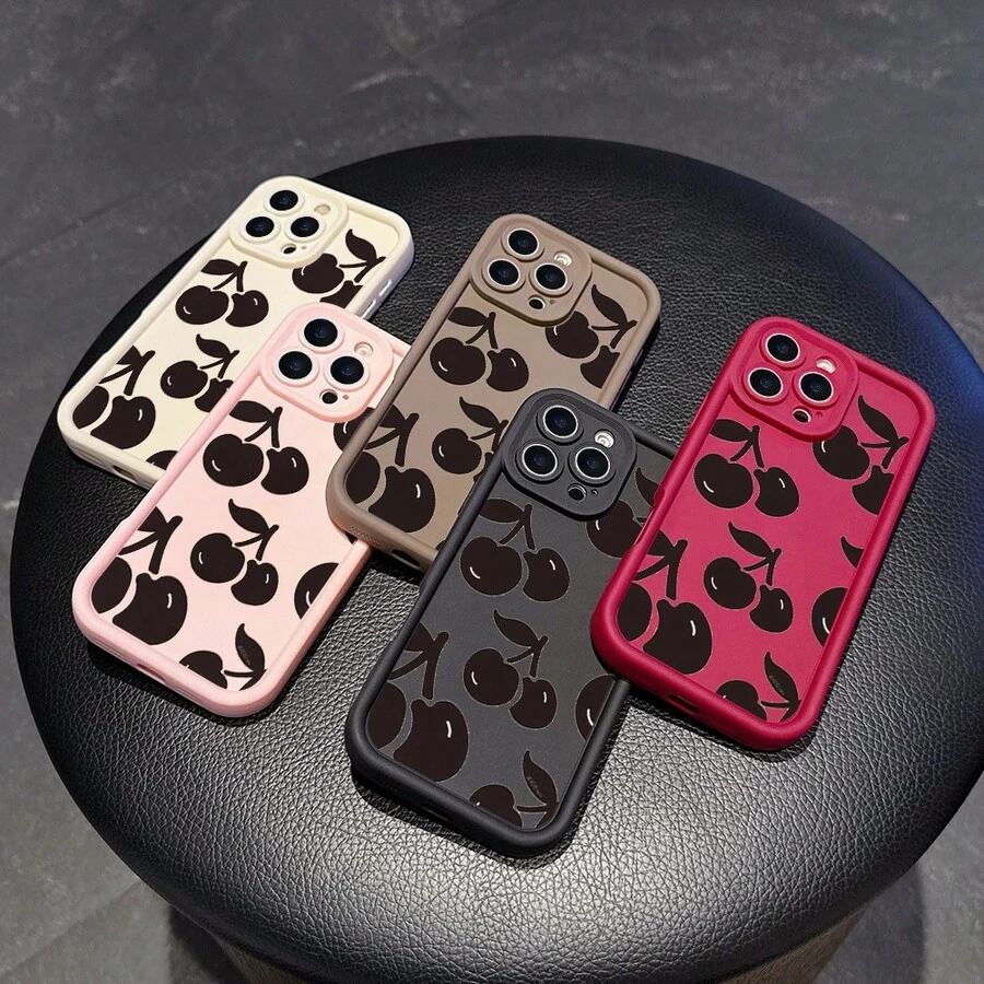 La elegante y sencilla carcasa de teléfono anti - caída con diseño de patrón de cereza es adecuada para los modelos  17, 16, 15, 14, 13, 12, 11 Pro / air / xR / XS y  s25 / S24 / S23 / S22 / Fe / plus, construida con material tpu, que proporciona protección de amortiguación contra caídas. Adecuado para regalar amigos y regalos de San valentín. - Burdeos - Ver 1
