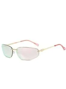 1pc Frameless Oval Fashion Glasses Y2K Personalized Versatile Women's Fashion Glasses Suitable Daily Wear, Street Photography, Vacation Travel, Summer Beach Accessories - màu nâu - Xem 3