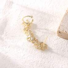 1pc Asymmetrical Rhinestone Flower French Style Earrings, Unique Design, Suitable For Autumn/Winter