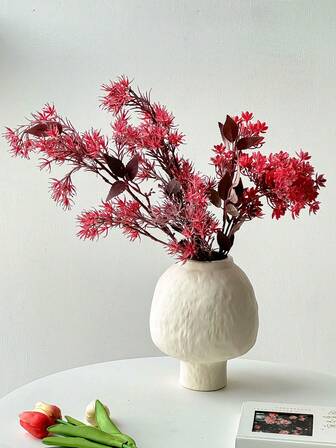 1pc French Wabi-Sabi Style Rough Ceramic Textured Vase, Farmhouse Dried Flower Decor Vase, Living Room Bookshelf Fireplace Mantel Decor Vase, Minimalist Dining Room Coffee Table Decor Vase, Creative Gift, Medium Size, Suitable For Living Room, Dining Room, Bedroom, Home Corner, Hallway