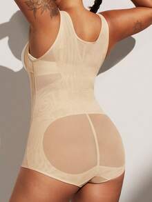 1pc Plus Size Women Breathable Mesh Waist Cincher Bodysuit, Body Shaper - Apricot - View 9