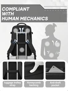 大容量真空压缩笔记本电脑背包，多口袋设计，适合大学生/学生，可容纳15.6英寸笔记本电脑，重型防水旅行背包，配备真空压缩系统，符合航空运输标准，“节省空间背包”设计，户外运动背包，大学生背包，休闲男士商务背包，适合工作、大学、学校、户外活动，黑色，尺寸：47*33*20厘米 - 黑色 - 查看 9