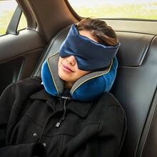 Luxury Travel Pillow And Silky Plush Eye - Sleeping Traveling Airplane Essentials - Foam Neck Support Pillows Plane Car Flying - International Flight Must Haves Essentials - 海軍藍/金色 - 查看 3