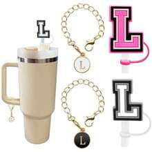 (2+2)2PCS Straw Cover For  Cup 30&40 Oz 10mm Straw Topper With 2PCS  Cup Accessories Letter Charms Name ID Initial Letter Handle Personalized Charm For  Tumbler (Letter L) - / - Xem 1