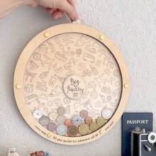 1个个性化木质硬币收纳盒，旅行爱好者的理想礼物，独特设计的大号圆形存钱罐，非常适合家居装饰和收藏回忆