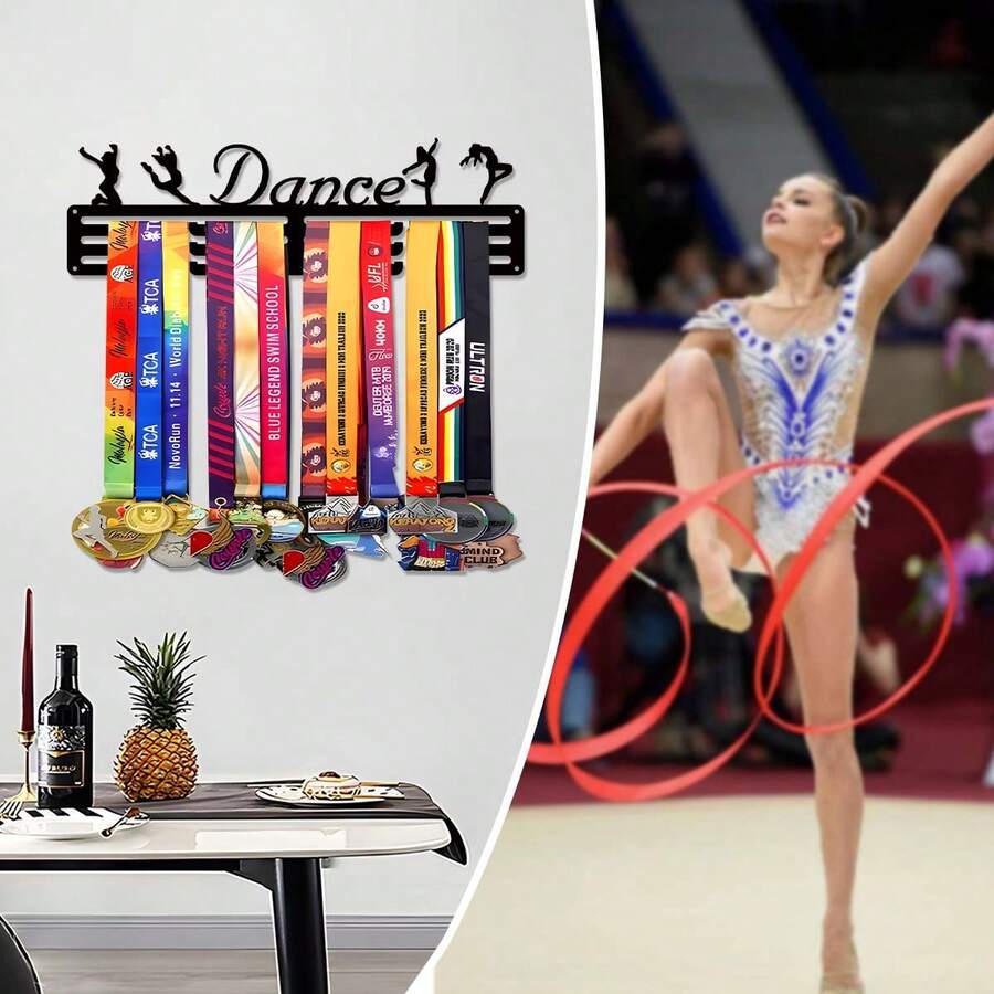 1pc Wall Mounted Gymnastics Medal Display Rack - Premium Metal Structure, Adjustable Hooks And Ribbon Holders, Suitable For Awards, Sports, Academic Honors And Competitions - Easy To Install, Space-Saving Design, Stylish Cup-Shaped Trophy Holder - Black - View 1