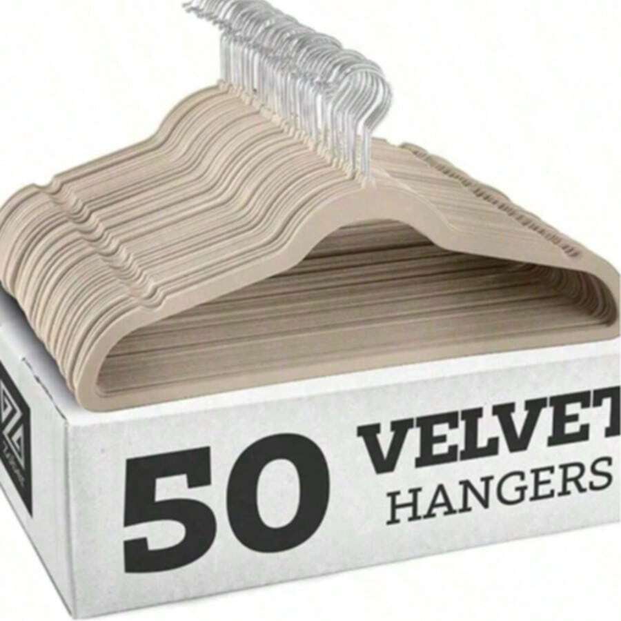 1个优质天鹅绒衣架，防滑植绒毛衣架，结实耐用的服装衣架，重型外套和西装衣架，理想的衣橱配件 - 彩色 - 查看 1