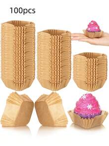 100pcs Square Grease-Proof Cupcake Liners, Heat-Resistant Ice Cream, Fruit Cake, Bread, Muffin, Pastry Paper Cups, Suitable For Valentine's Day, Christmas, Halloween, Thanksgiving - Multicolor - View 13