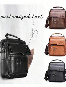 新款定制男士斜挎包，男士真皮手提包，复古商务公文包，可调节肩带，大容量设计，正面翻盖和拉链口袋，经久耐用，竖款复古真皮男士手提包，适合办公、旅行、正式场合，情人节送给丈夫或男友的礼物 - 彩色 - 查看 7