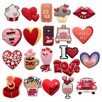 12/21PCS Sweet Heart Valentine's Day Series Shoe Charms Set, PVC Shoe Decorations For Beach Bag, Shoe Accessories Charms, Gift Idea For Birthday Christmas Valentine's Day Halloween Party Favors