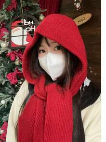 1件装女士休闲纯色麻花针织纹理保暖防风蓬松加厚连帽围巾围脖，适合约会、日常穿着、购物、旅行、搭配 - A - 查看 8
