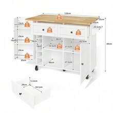 Mobile Storage Islands - White+Natural + MDF + European - View 6