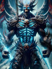 Men's 3D Printed Skull Demon Graphic T-Shirt - Full-Body Print Short Sleeve Round Neck Tee, Vibrant Blue & Orange Fantasy Design, Breathable Summer Casual Wear, Machine Washable Regular Fit, Outdoor Leisure Apparel, Novelty Fashion Top, Heat Transfer Print, Detailed Demon Design - 混合色 - 查看 7