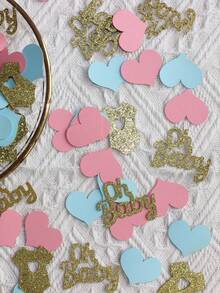 100pcs/Set Gender Reveal Party Blue & Pink Heart Glitter, "Oh" Letter Confetti - Multicolor - View 2