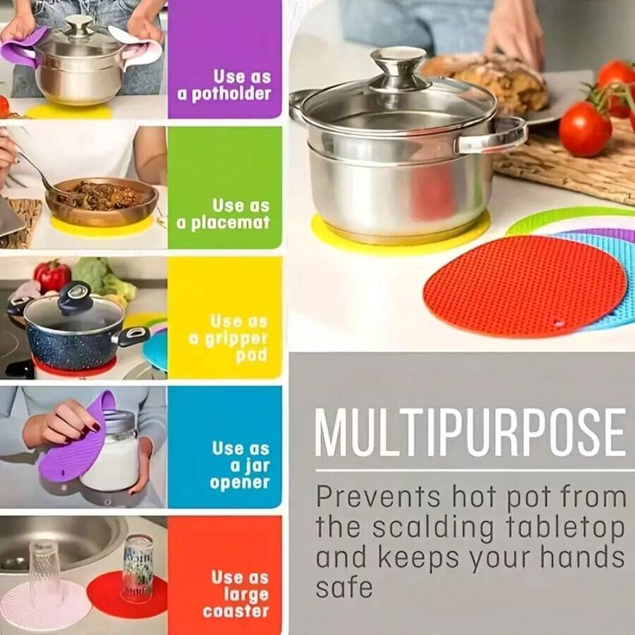 6pcs Heat Resistant Non-Slip Placemat Set, Suitable For Kitchen Table, Pot Holders And Coasters - Multicolor - View 1