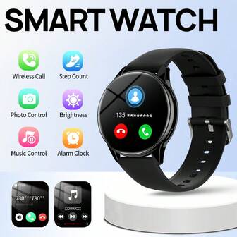 1.53" Round Full Touch Smart Watch, Supports Wireless Calling, Alarm, Notifications, Remote Camera, Music Control, Multiple Sports Modes, Pedometer And Calorie Counter, USB Charging, Compatible With Android, 240P TFT Display, 180mAh Li-Ion Battery, Great Gift For Holidays