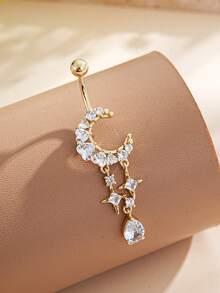 1pc Stainless Steel Bow Rhinestone Navel Piercing, Fashionable Belly Button Ring Suitable For Women As Daily Wear And Valentine's Gift Valentines - Silver - View 6