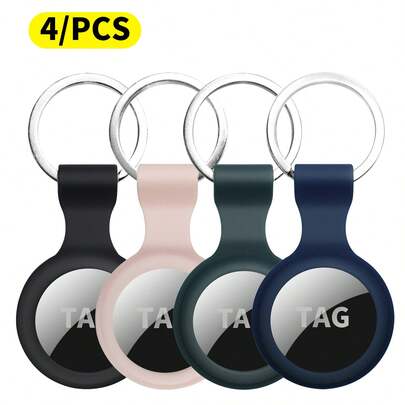 4pcs Christmas Gift Soft Silicone Protective Case Keychain For Apple AirTag, Suitable For Pet Collars, Wallets Anti-Lost