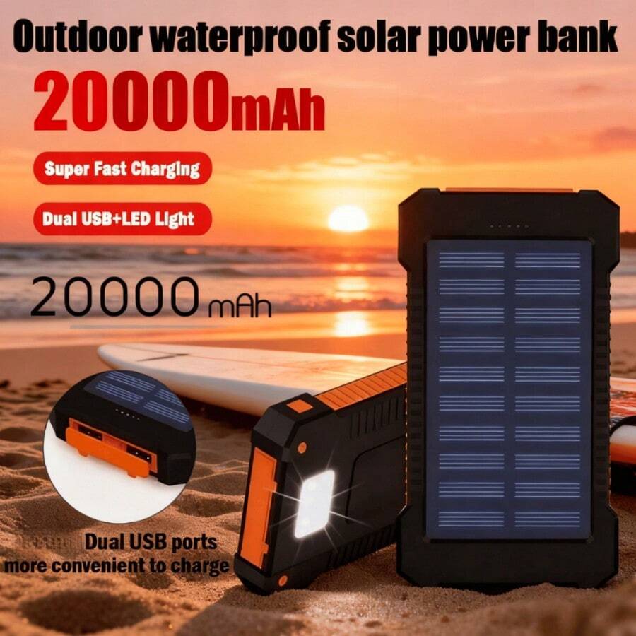 2025 Batería Portátil Solar 20000 mAh | Carga Rápida USB-C + Linterna Integrada | Diseño Compacto Liviano para Acampar Viajes Emergencias | Compatible con Teléfonos Tablets Cámaras GPS | Batería de Polímero de Litio Duradera