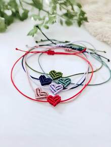 可调节心形编织手链 - 友谊饰品，男女皆宜，适合生日、婚礼、派对等场合，心形手链，时尚设计，情人节、婚礼及家居装饰，结婚纪念日，情侣手链 - 彩色 - 查看 6