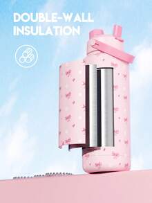 18/26/40 oz Insulated Water Bottle with 2-in-1 Straw and Spout Lid, Keep Cold 24H, Leak-Proof, Fits in Car Cup Holder, Stainless Steel Water Bottle for Sports, Travel, and School (Sweetheart Bow) - 40oz粉紅雛菊蝴蝶結 - 查看 4
