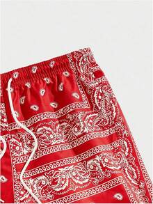 Men's Boho Paisley Print Drawstring Waist Summer Shorts With Pocket - Bright Red - View 7