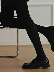 1条女士黑色透明连裤袜，30D不透明纯色连裤袜，基础款长筒袜 - 黑色 - 查看 5