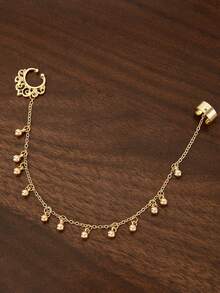 1件朋克风鼻链饰品，仿珍珠，星星，流苏链鼻夹耳环，女士款 - 款式4 - 查看 3